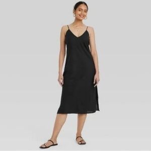 A New Day Black Linen Slip Dress Size M Midi Summer Minimalist Dress Target